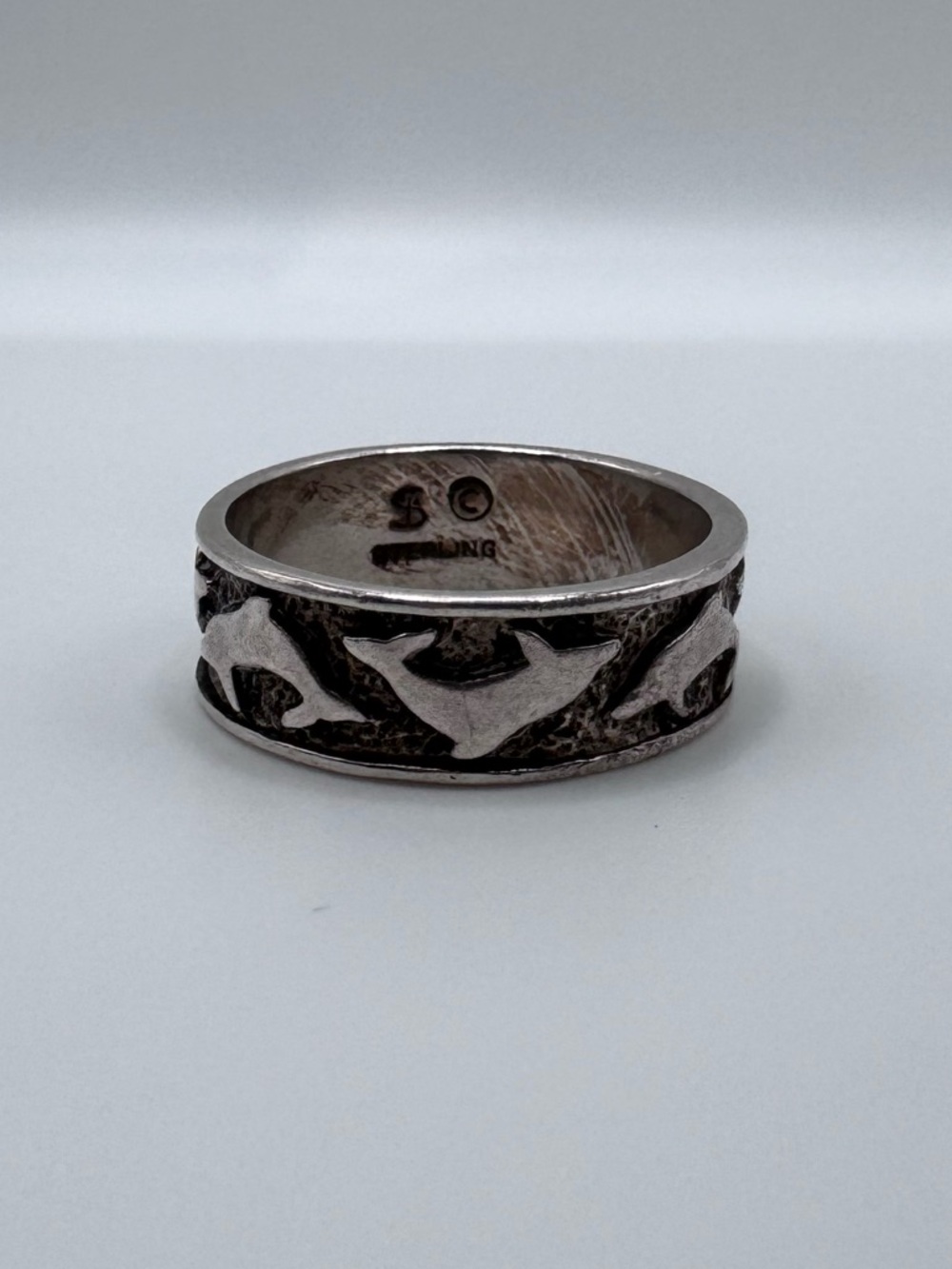 Vintage Sterling Silver 925 Dolphin Band Ring Sz 5.5
